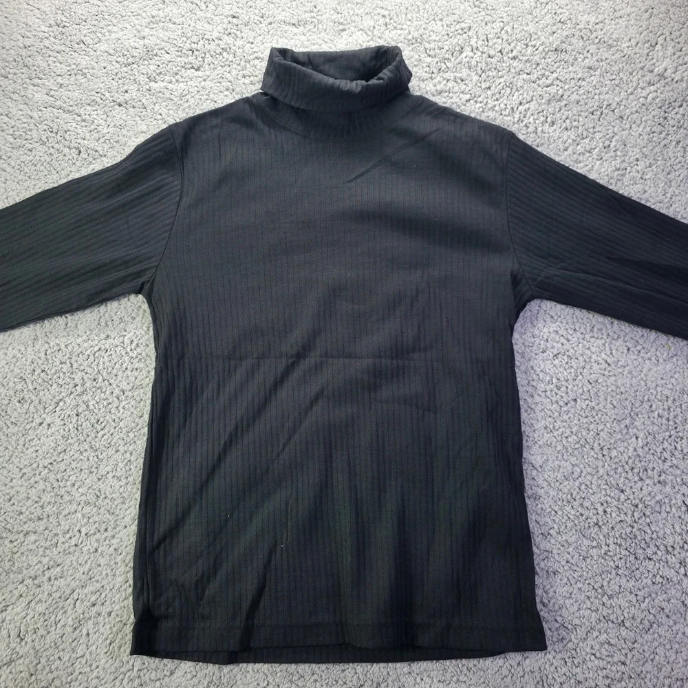 B.E. Womens Ribbed Turtleneck Top Black Long Sleeve Cotton Blend Size Small